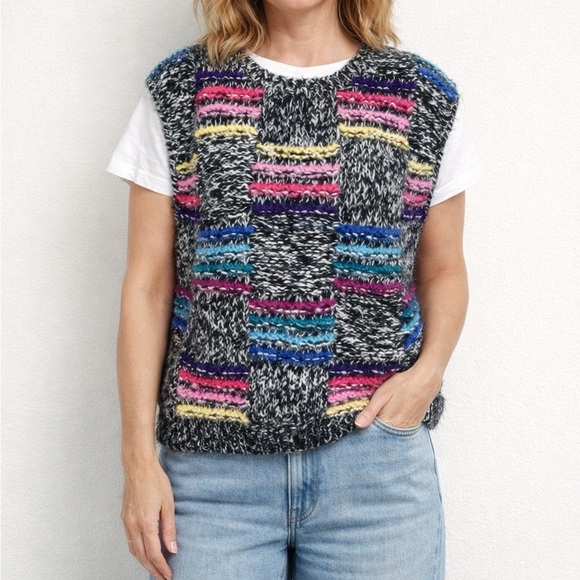 Vintage Sweaters - Vintage Chunky Knit Colorful Sweater Vest Y2K Patchwork Cozy Retro LG